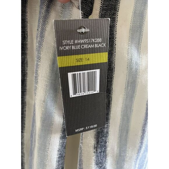 Sharagano dress Size 14 Linen Blend Dress Fully Lined Blue Black Ivory Cream New - Picture 6 of 10